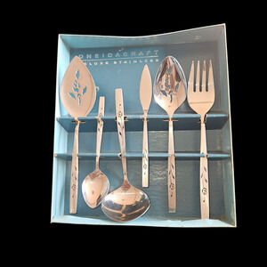 OneidaCraft Deluxe Stainless Capistrano Rose Serving Set NOS w/ Box Vintage